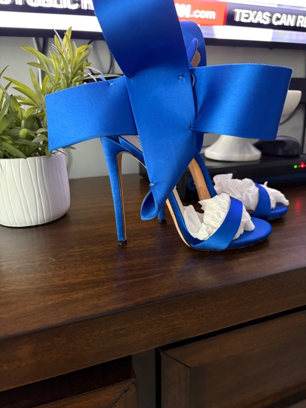 Blue Satin Wrap-Ankle Stiletto Heels